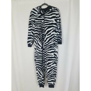 Nick & Nora Zebra hooded pajama jumpsuit women S animal print whimsical fleece